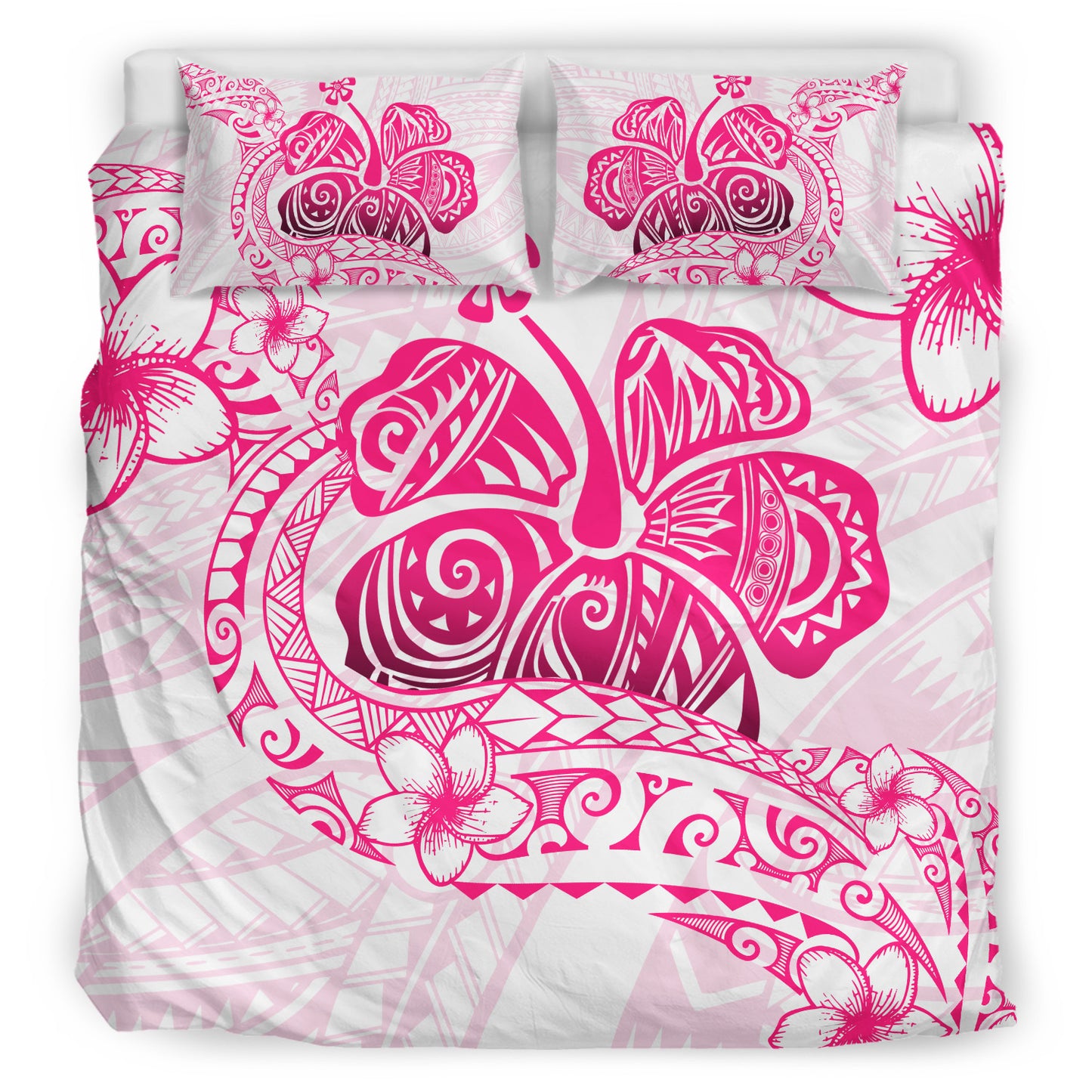 Hawaii Bedding Set Pink Hibiscus And Plumeria Flowers Polynesian Decor