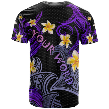 Personalized Kanaka Maoli T-shirt - Hawaii Polynesian Waves with Plumeria Flowers (Purple)