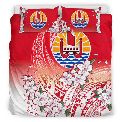 Tahiti Bedding Set Polynesian Pattern Style White Flowers