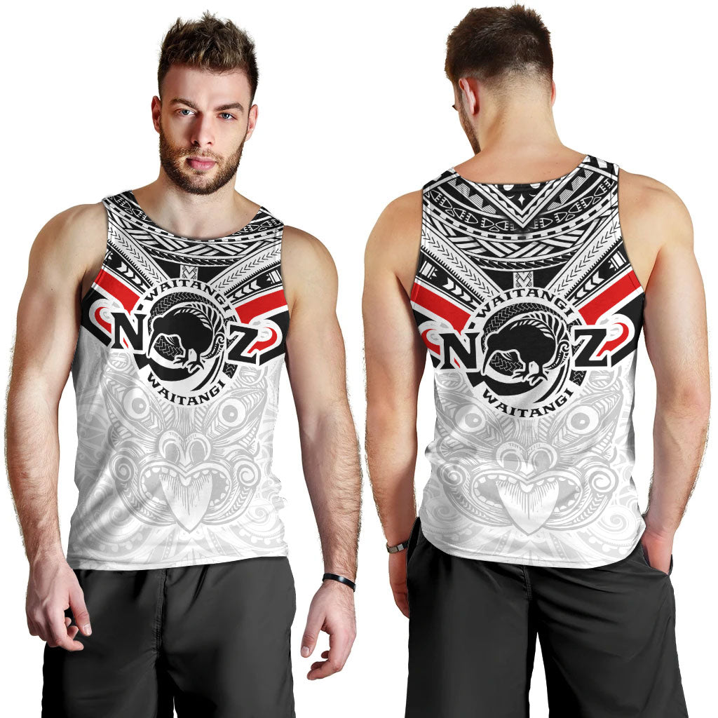 New Zealand Waitangi Day Men Tank Top - New Zealand Kiwi Fern With Maori Koru Spiral White