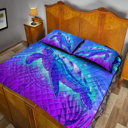 Hawaii Quilt Bed Set Turtle Underwater Sea Polynesian Style