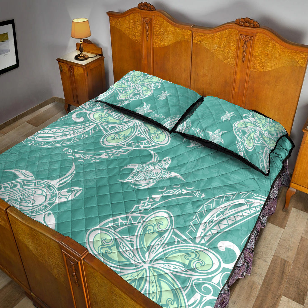 Hawaii Quilt Bed Set Polynesian Pattern Plumeria Turtles