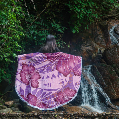 Hawaii Beach Blanket Polynesian Motif Purple Hibiscus