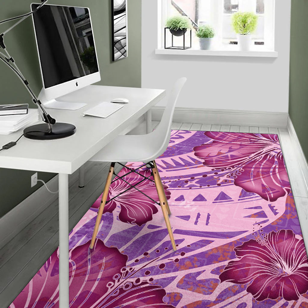 Hawaii Area Rug Polynesian Motif Purple Hibiscus