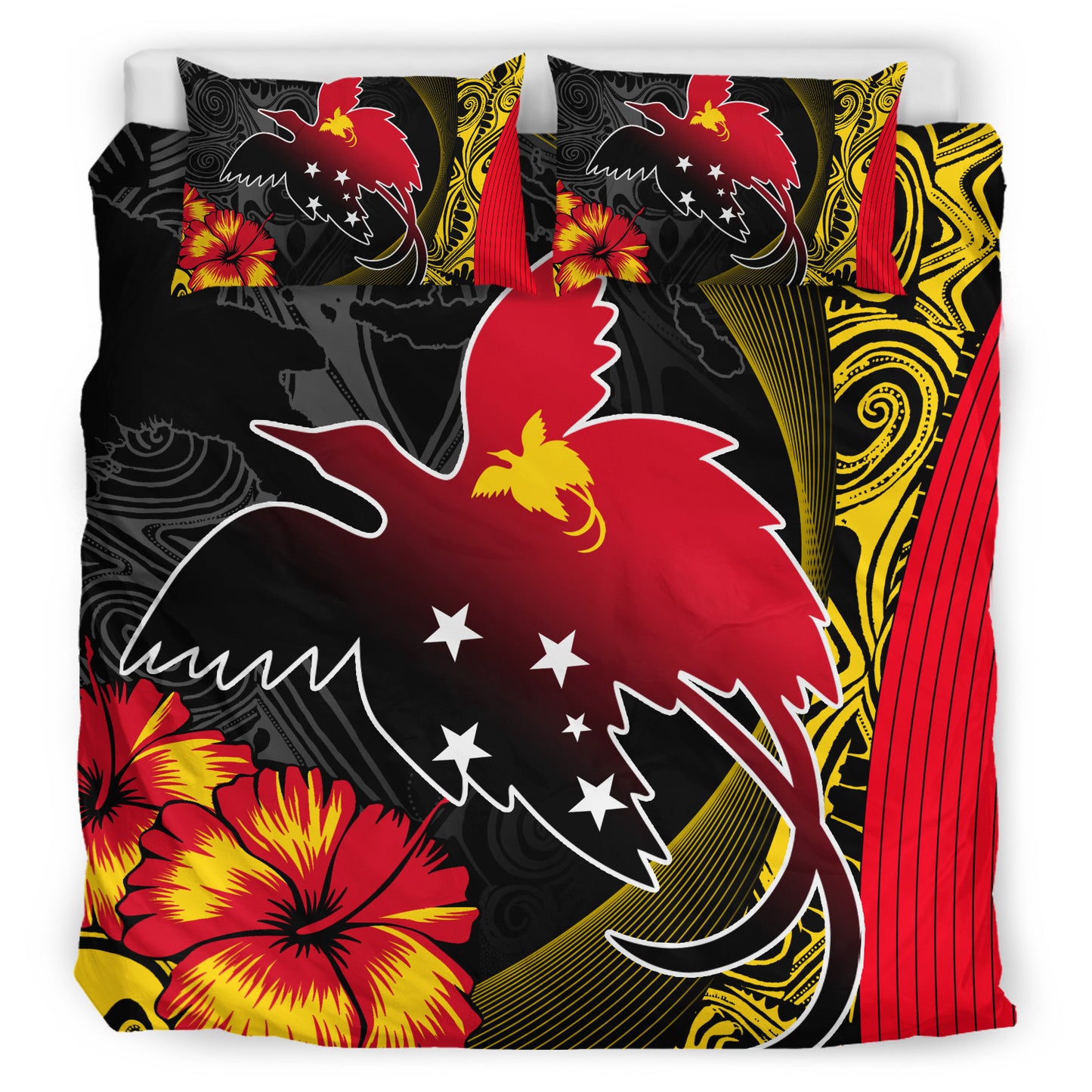 Papua New Guinea Bedding Set Paradise Bird With Tribal Pattern