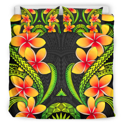 Polynesian Bedding Set Plumeria Green Pattern
