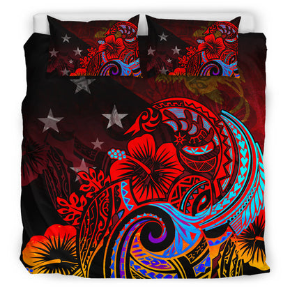 Papua New Guinea Bedding Set Birds Of Paradise With Flag Color Style