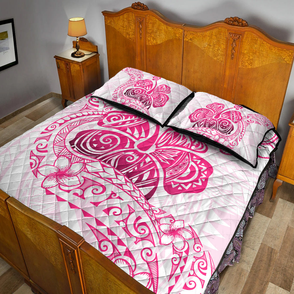 Hawaii Quilt Bed Set Pink Hibiscus And Plumeria Flowers Polynesian Decor