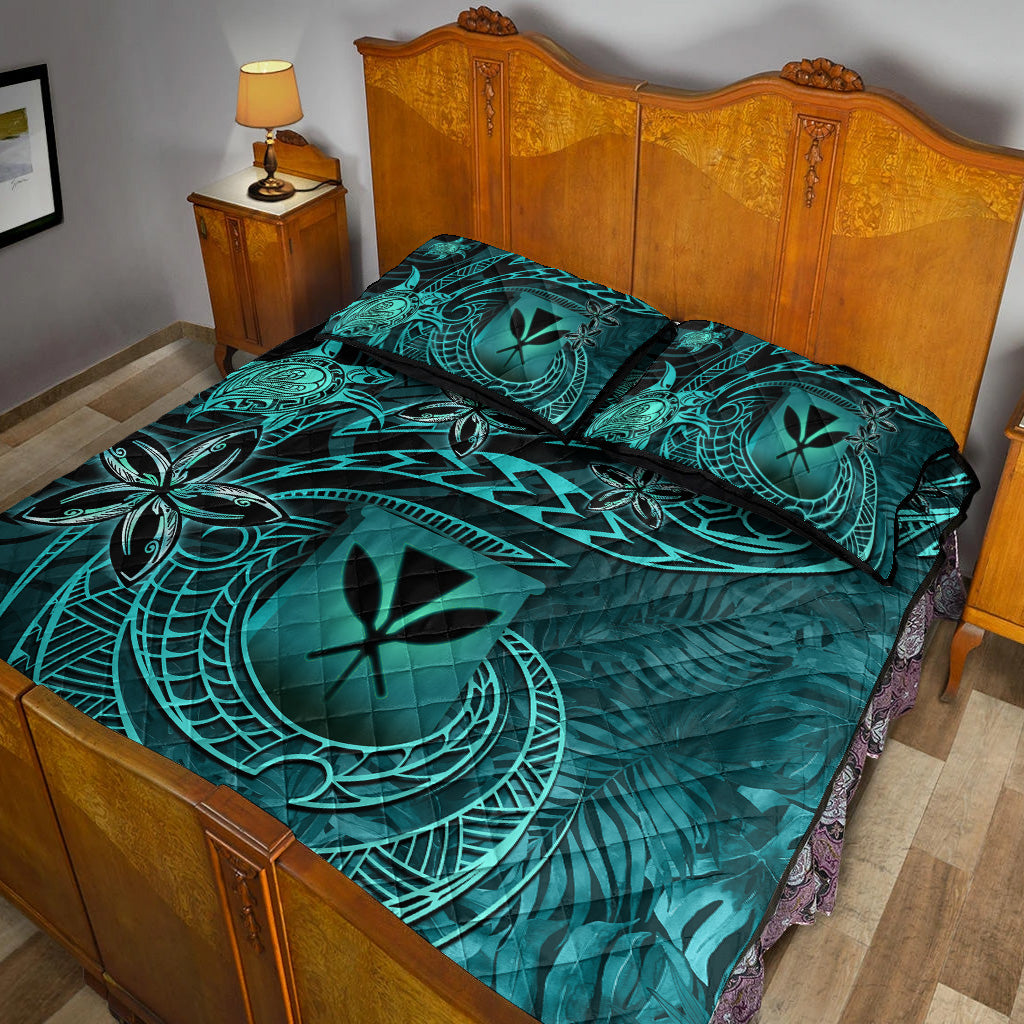 Hawaii Quilt Bed Set Kanaka Maoli Tropical Leaves Polynesian Pattern