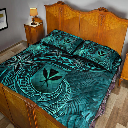 Hawaii Quilt Bed Set Kanaka Maoli Tropical Leaves Polynesian Pattern