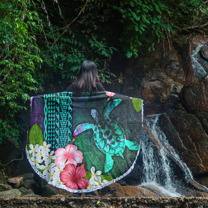 Hawaii Beach Blanket Sea Turtle Abstract Background With Tropical Flowers Hibiscus And Plumeria