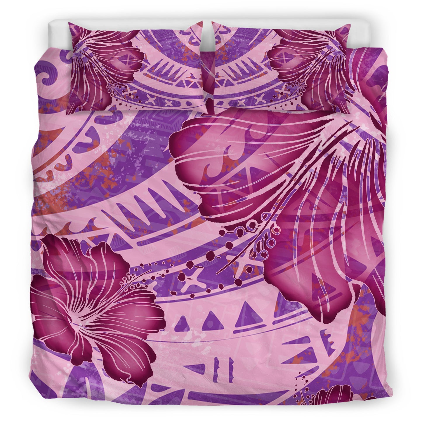 Hawaii Bedding Set Polynesian Motif Purple Hibiscus