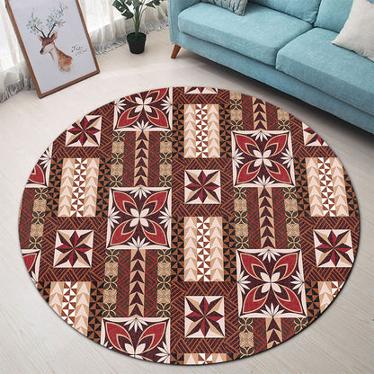 Samoa Round Rug Siapo Pattern Print
