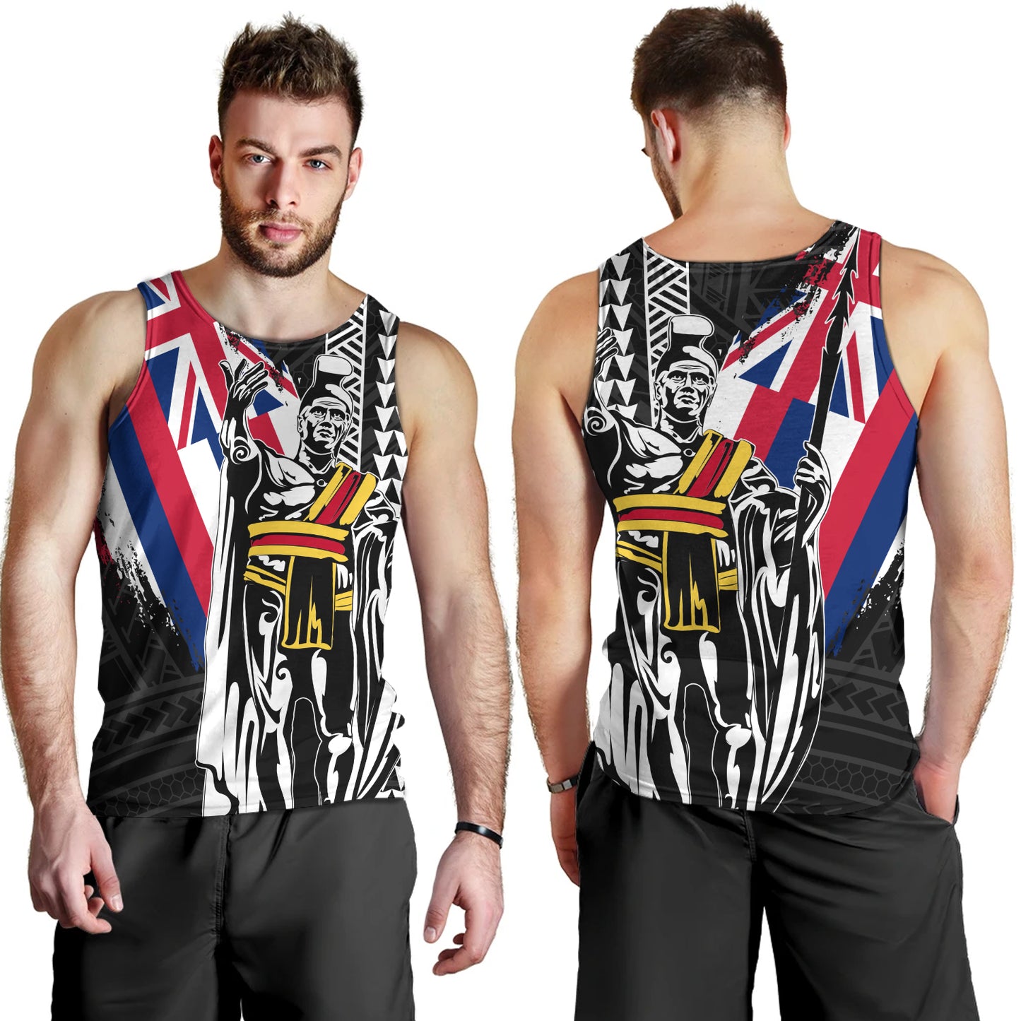 Hawaii Tank Top King Kamehameha I Kakau Flag Grunge