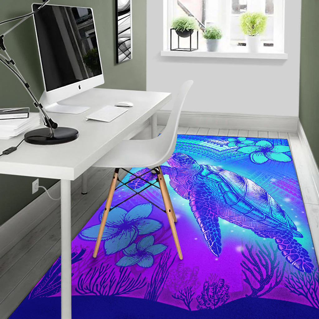 Hawaii Area Rug Turtle Underwater Sea Polynesian Style