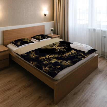 Hawaii Bedding Set - Hibiscus Tropical Hawaii Luxury Gold Bedding Set