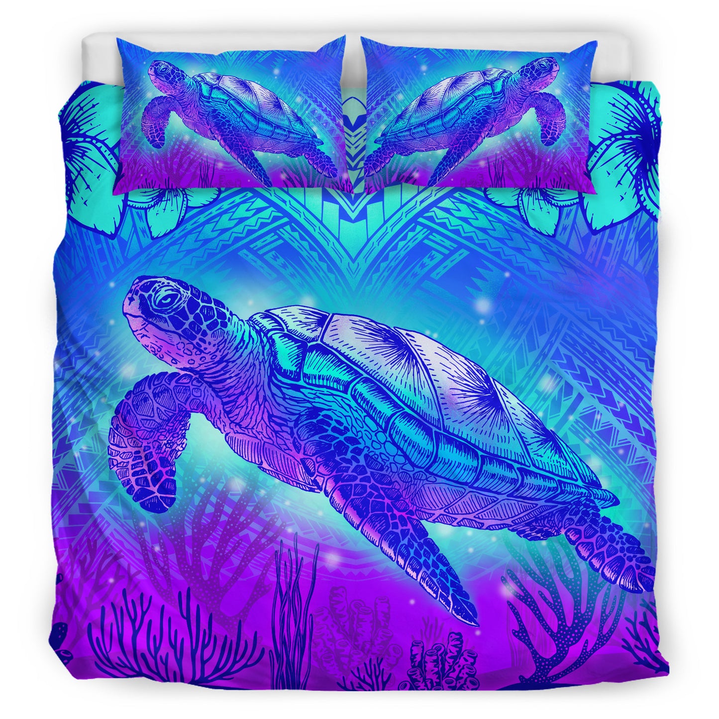 Hawaii Bedding Set Turtle Underwater Sea Polynesian Style