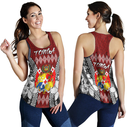 Tonga Women Racerback Tank - Pattern Inspired By Tonga And Polynesian With Coat Of Arms