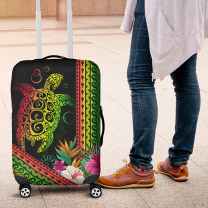 Hawaii Luggage Cover Turtle Polynesian Pattern Reggae Color