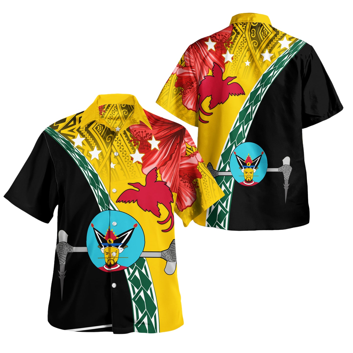 PNG Hibiscus Tribal Pattern Combo Dress And Shirt Hela Province