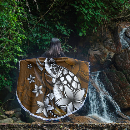 Hawaii Beach Blanket Sea Turtle With Plumeria Polynesian Patterns Retro Style