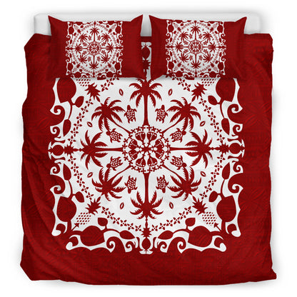 Hawaii Red Pattern Palm Trees and Turtles Duvet Cover