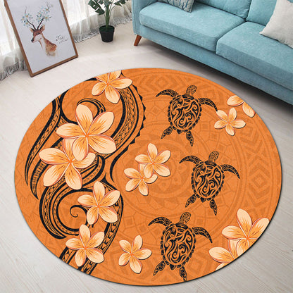 Hawaii Round Rug Tribal Tattoo Polynesia Plumeria Flower