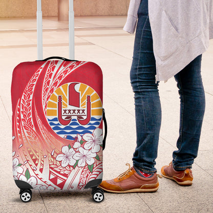 Tahiti Luggage Cover Polynesian Pattern Style White Flowers