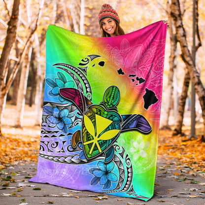 Hawaii Premium Blanket Hawaii Map And Turtle Tribal Patterns