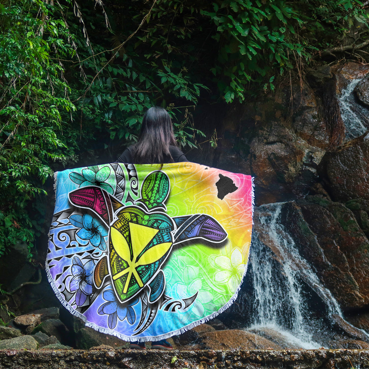 Hawaii Beach Blanket Hawaii Map And Turtle Tribal Patterns