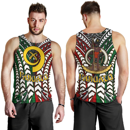 Vanuatu Men Tank Top - Vanuatu Independence Anniversary With Arm Polynesian Patterns