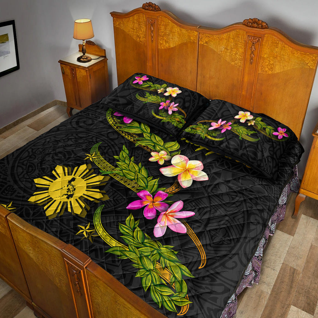 Philippines Filipinos Quilt Bed Set Philippines Sun And Map Plumeria Tribal