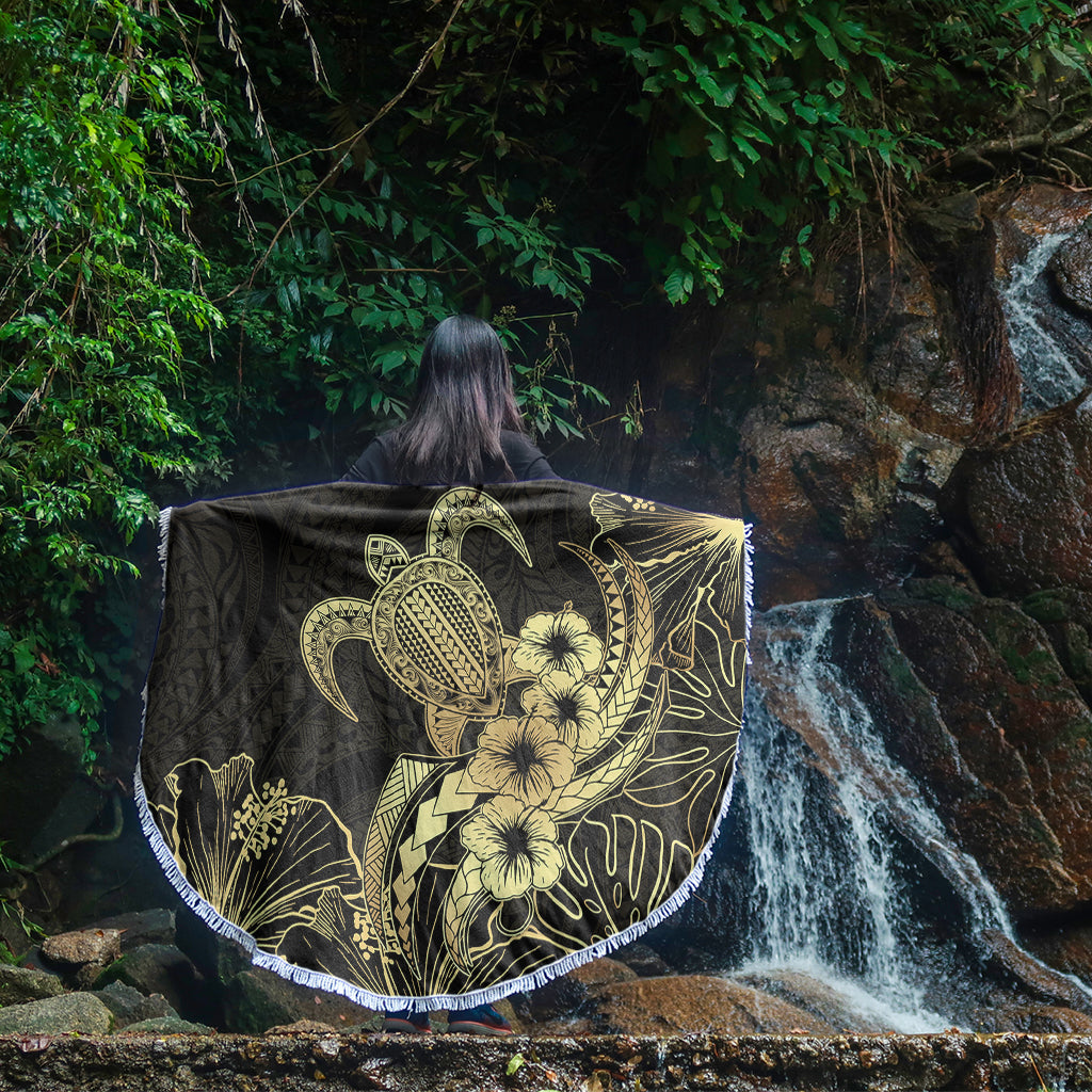 Hawaii Beach Blanket Tribal Polynesia Floral Gold Art