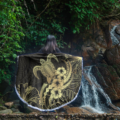 Hawaii Beach Blanket Tribal Polynesia Floral Gold Art