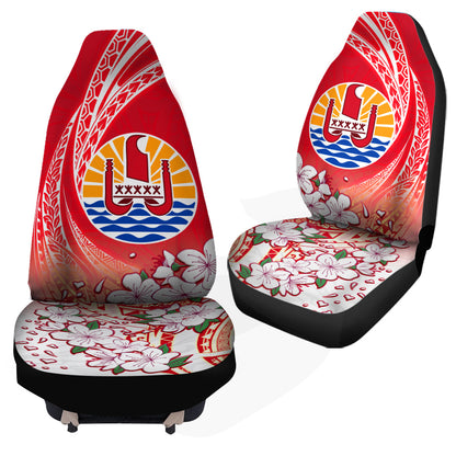 Tahiti Car Seat Covers Polynesian Pattern Style White Flowers