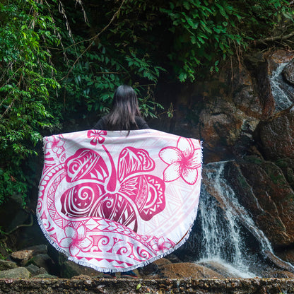 Hawaii Beach Blanket Pink Hibiscus And Plumeria Flowers Polynesian Decor
