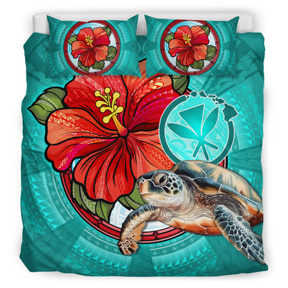 Hawaii Bedding Set Hawaiian Map Turtle Hibiscus Flowers Polynesian Patterns Style