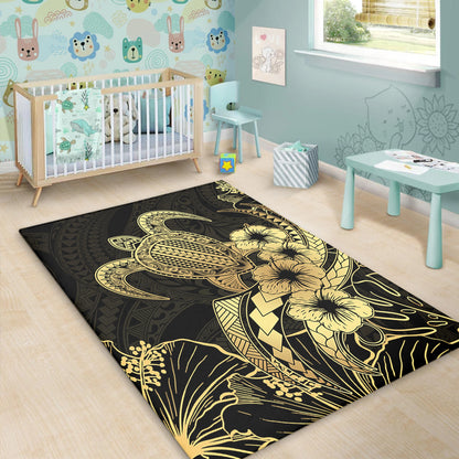 Hawaii Area Rug Tribal Polynesia Floral Gold Art