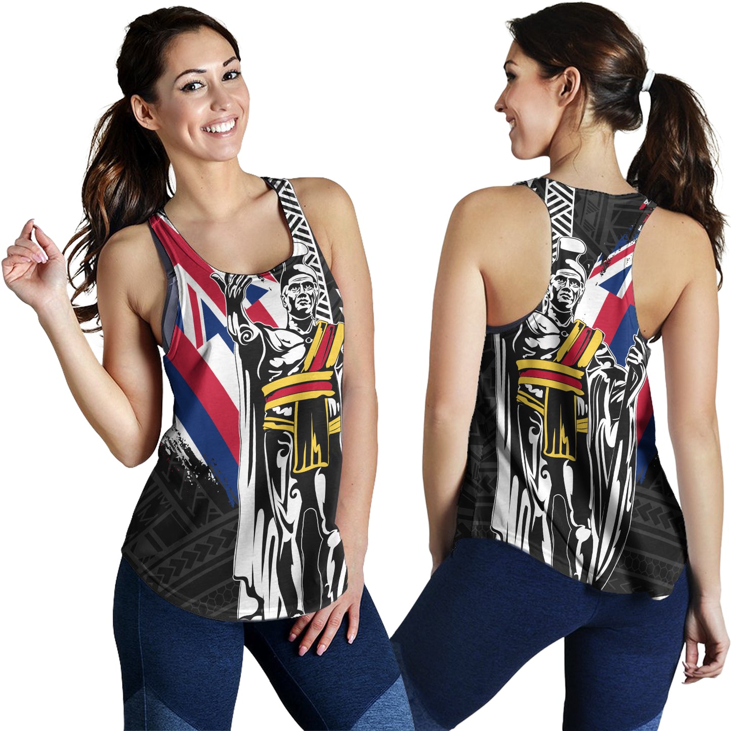 Hawaii Women Tank King Kamehameha I Kakau Flag Grunge