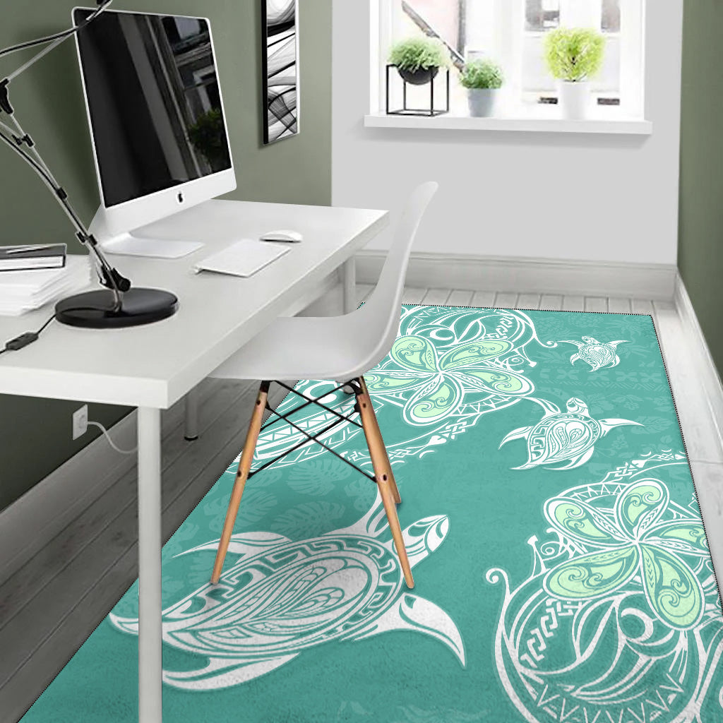 Hawaii Area Rug Polynesian Pattern Plumeria Turtles