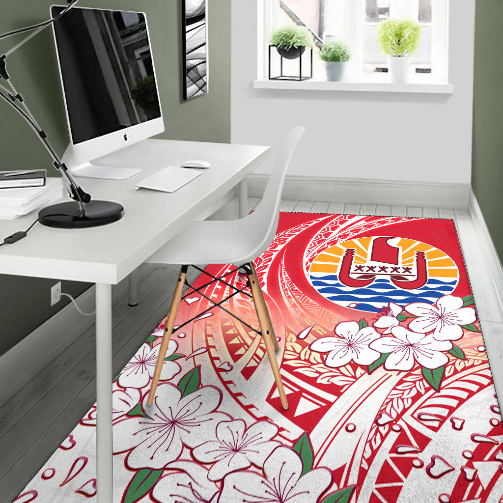 Tahiti Area Rug Polynesian Pattern Style White Flowers
