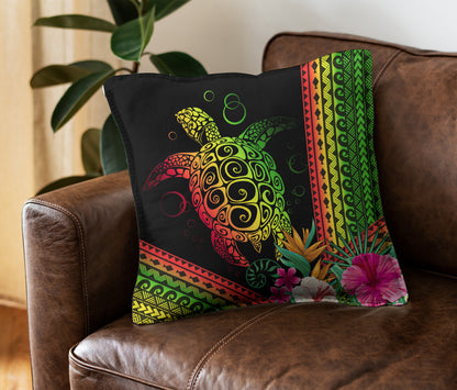 Hawaii Pillow Cover Turtle Polynesian Pattern Reggae Color