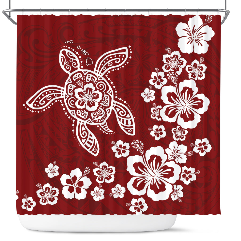 Hawaii Shower Curtain Tribal Hibiscus Flower Graphic Turtle Tatoo