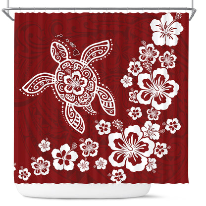 Hawaii Shower Curtain Tribal Hibiscus Flower Graphic Turtle Tatoo