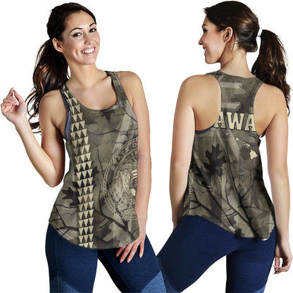 Hawaii Women Tank Tribal Kakau Camouflage Green