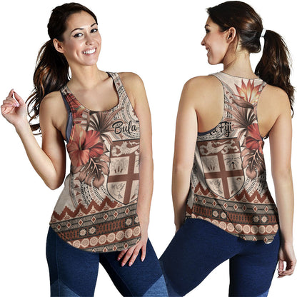 Fiji Women Tank Bula Tribal Print Beige