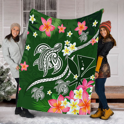 Hawaii Premium Blanket Aloha Island Turtle Plumeria Flower Tropical Fabric