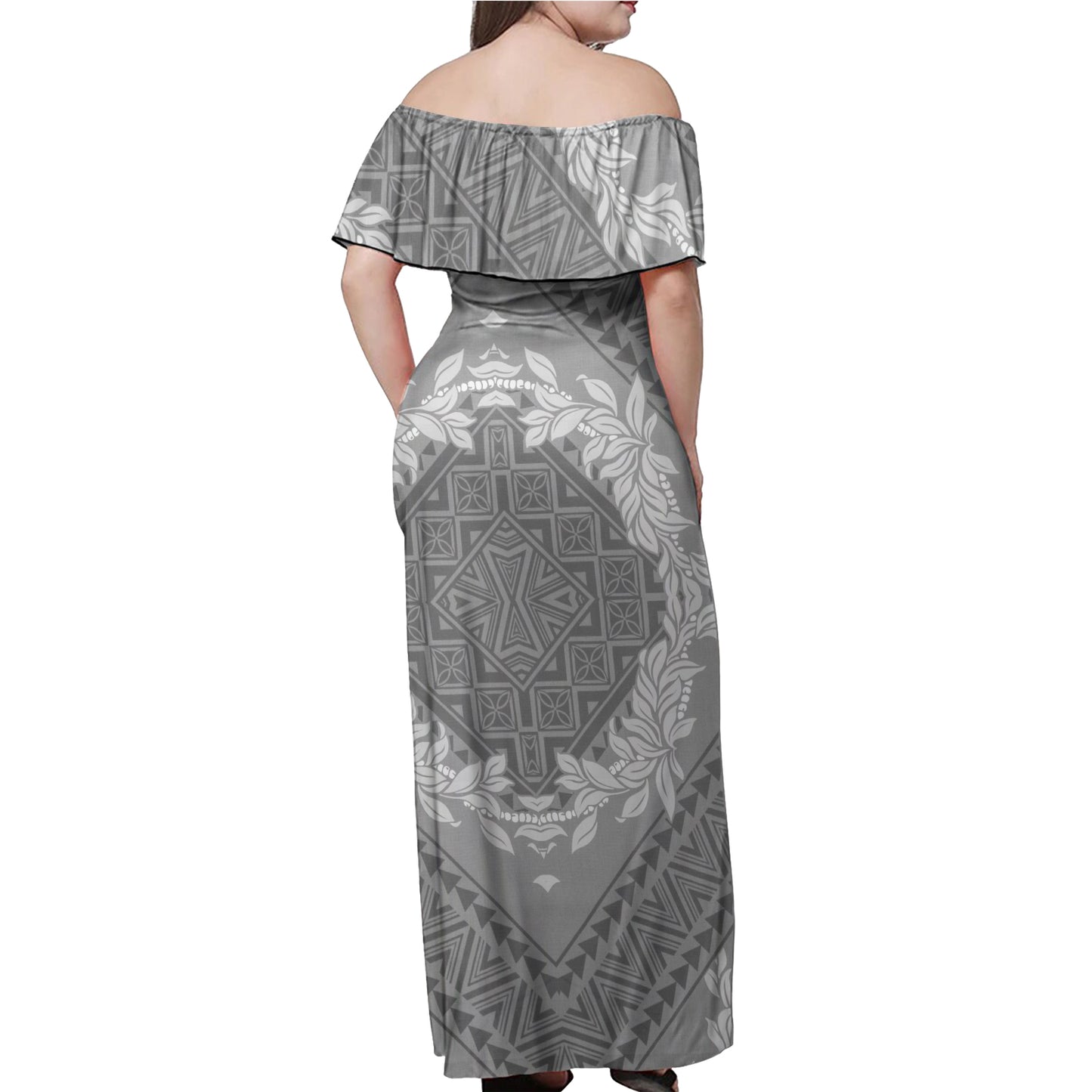 Polynesian Woman Off Shoulder Long Dress - Polynesian Pattern 04