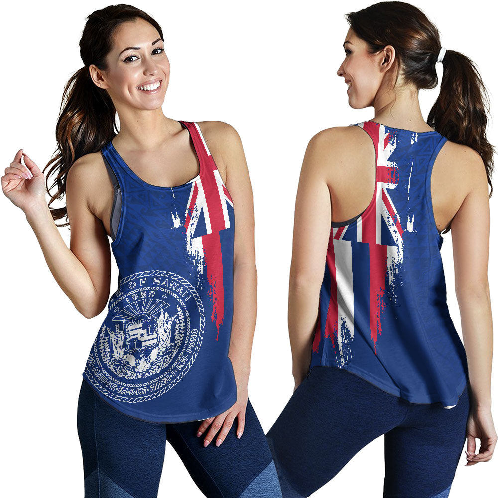 Hawaii Women Tank Flag Polynesian Style Ocean Blue