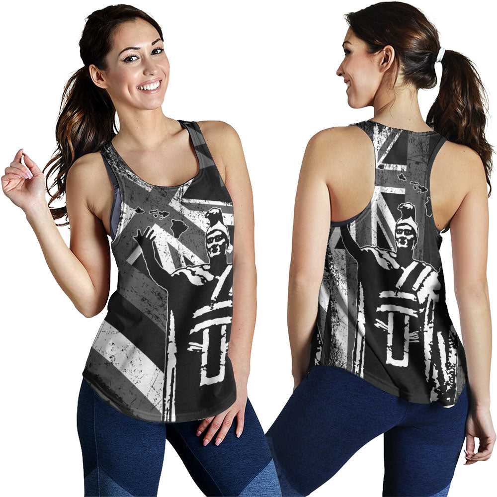 Hawaii Women Tank King Kamehameha Flag Tribal Pride Black White